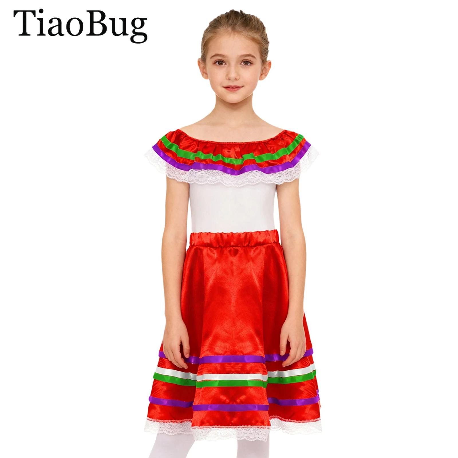 Off Shoulder Top - Girls Mexican Flamenco Dance Dress Outfit