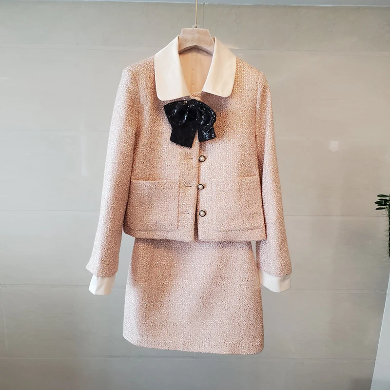 Women'S Fashion Long Coat - Autumn Winter Small Fragrant Sweet Bow