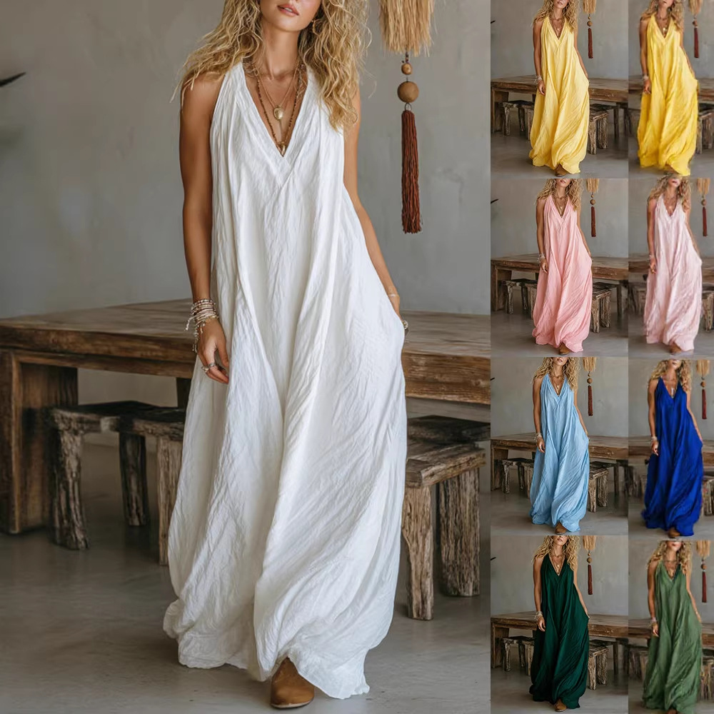 Women Fashion Usa - New Women's Casual Sleeveless Long Dress