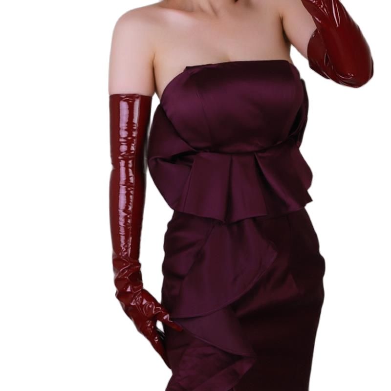 Women Fashion Over 60 - 60cm Extra Long Patent Leather Gloves