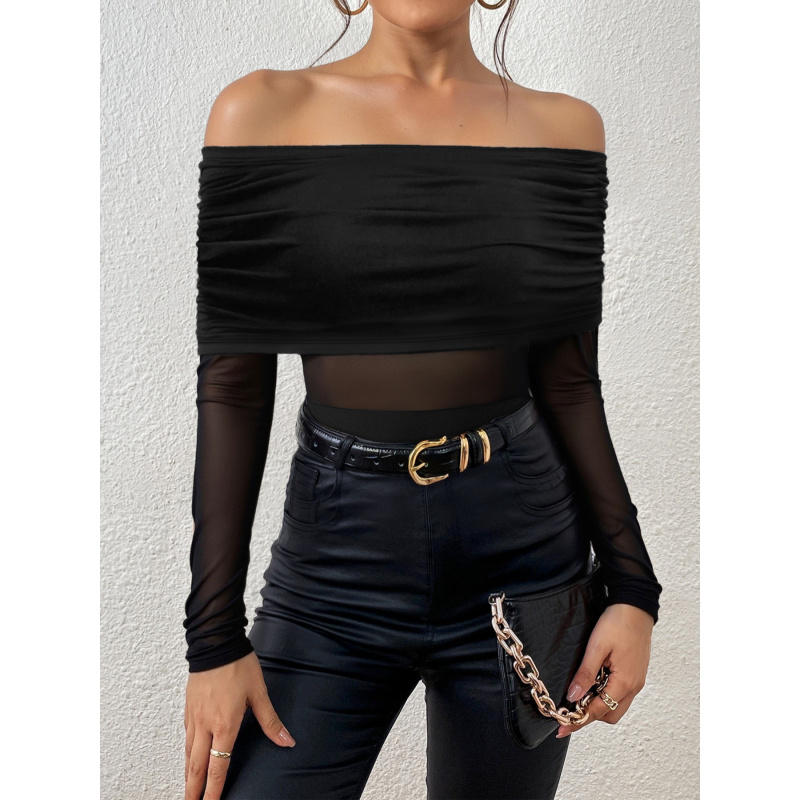 Off Shoulder Top - Spring And Autumn Off-Shoulder Long-Sleeve Fitted