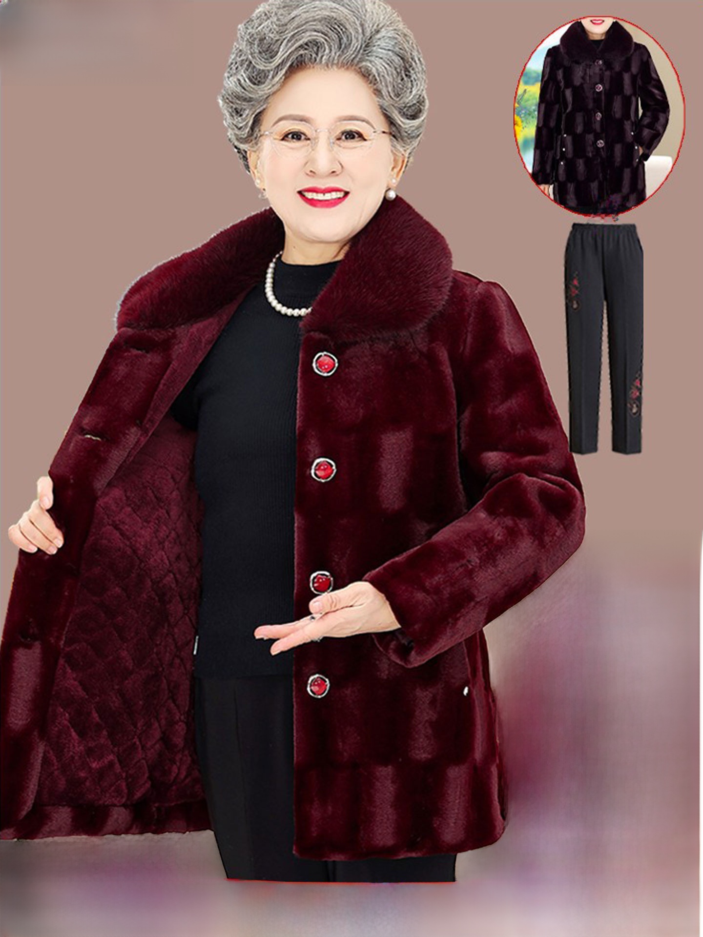 Women Fashion Over 60 - Thickened Middle-Length Mink Velvet Coat for