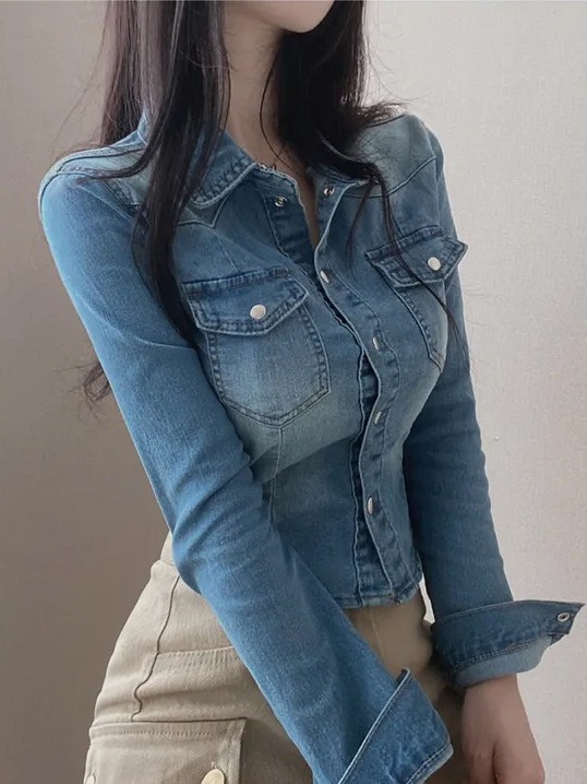 Chic Short Waist-Cinching Deni - Women'S Fashion Denim Jacket review and price