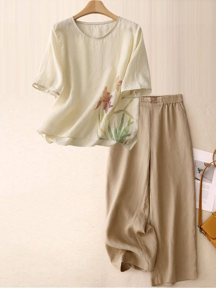 Casual Linen Cotton Two-Piece  - Women Fashion Over 60 review and price